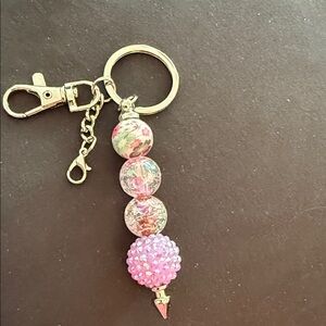 Floral and Pink Beaded Key Holder